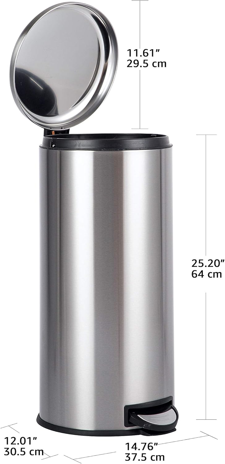 Stainless Steel Round Pedal Trash Bin | 30L Soft-Close Lid