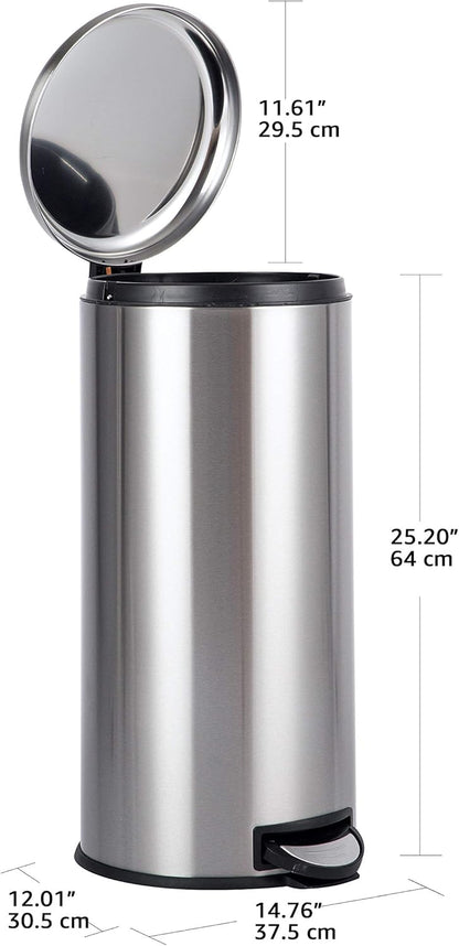 Stainless Steel Round Pedal Trash Bin | 30L Soft-Close Lid