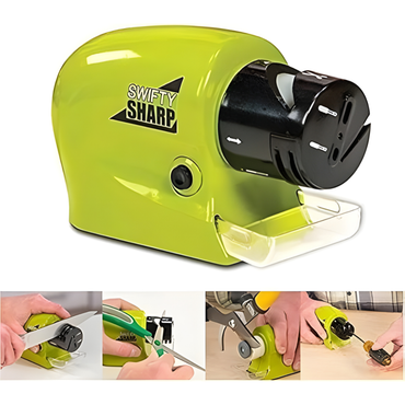 Swifty Sharp – Cordless Motorized Knife Sharpener with Guide Slots & Catch Tray | For Knives, Scissors