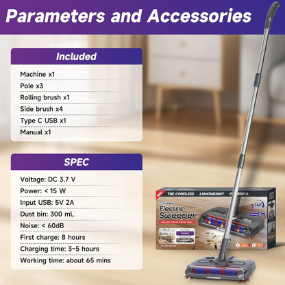 Swivel 360 Cordless Electric Floor Sweeper and Rechargeable Roller.....
