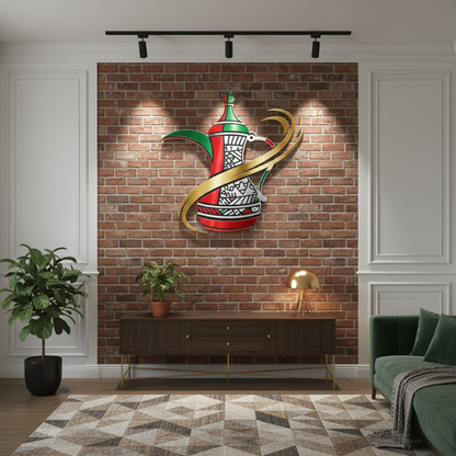 Traditional UAE Dallah & Flag Acrylic Wall Art | Symbolic National Decor.