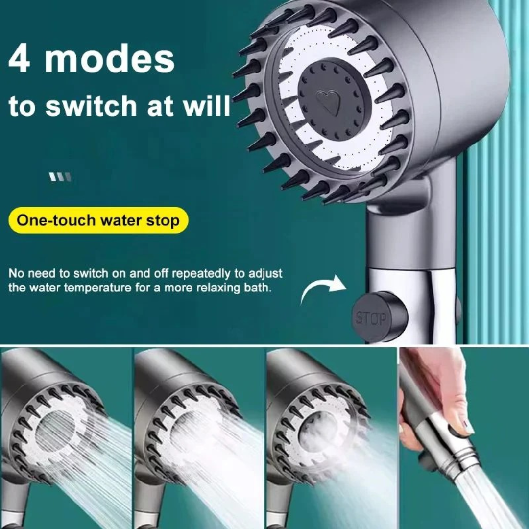 Turbocharged High-Pressure Shower Head with Filtration System