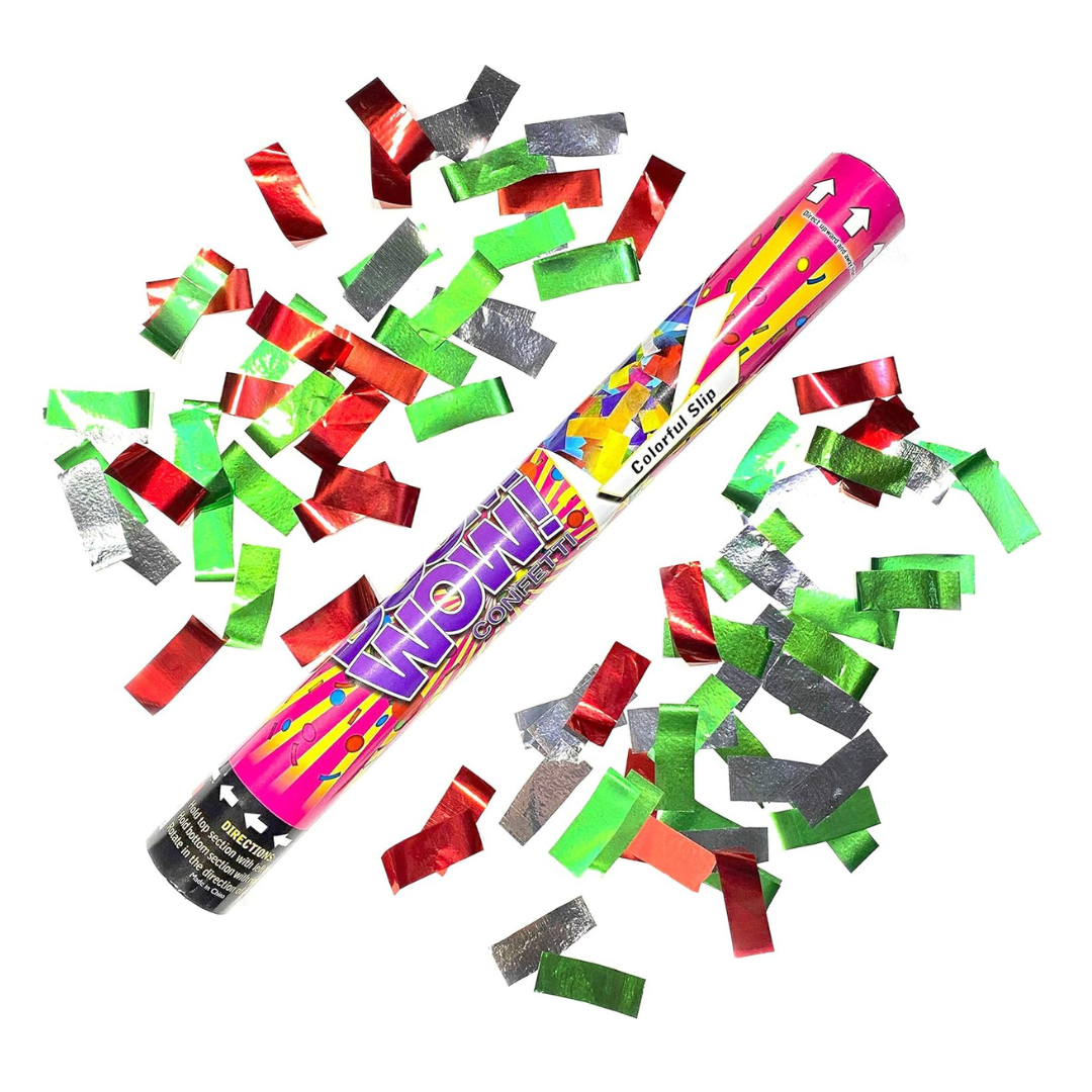 UAE Flag Colors Confetti Twist & Shoot Popper for UAE National Day Celebration, Throws Red, Green and Silver Confetti, Compressed Air, 100% Safe (60 cm)