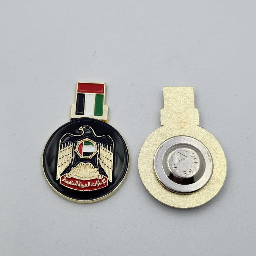 UAE logo National day with flag Black round design Day with this beautifully designed UAE Map Shape Magnetic Badge UAE flag colors and.Perfect National Day events, schools, offices, or as a gift!