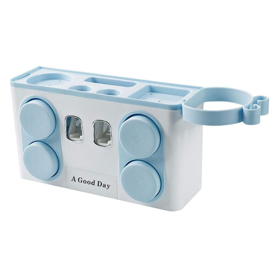 Wall Mounted Toothbrush Holder & Automatic Toothpaste Dispenser with Integrated Hair Dryer Rack – White