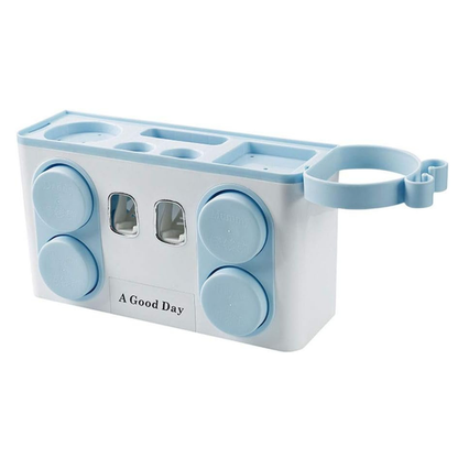 Wall Mounted Toothbrush Holder & Automatic Toothpaste Dispenser with Integrated Hair Dryer Rack – White