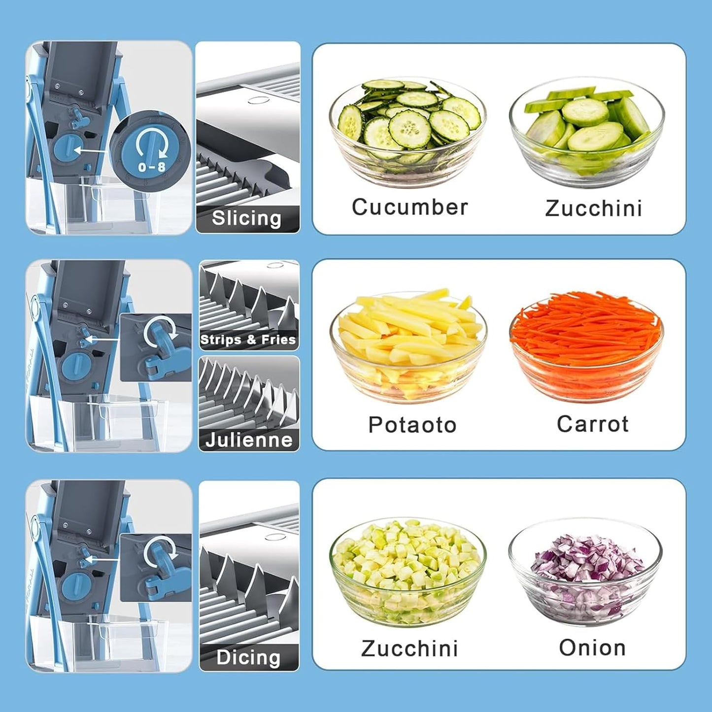 Vegetable Chopper, Safe Slicer With Adjustable Thickness5