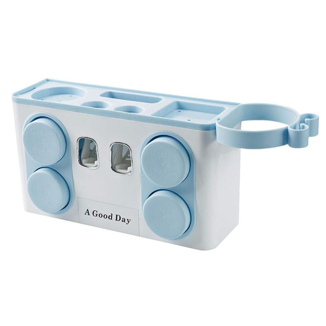 Wall Mounted Toothbrush Holder & Automatic Toothpaste Dispenser with Integrated Hair Dryer Rack.