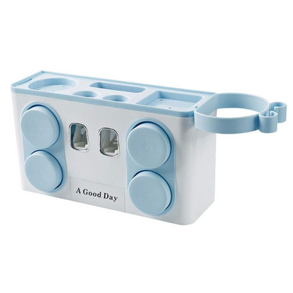 Wall Mounted Toothbrush Holder & Automatic Toothpaste Dispenser with Integrated Hair Dryer Rack.