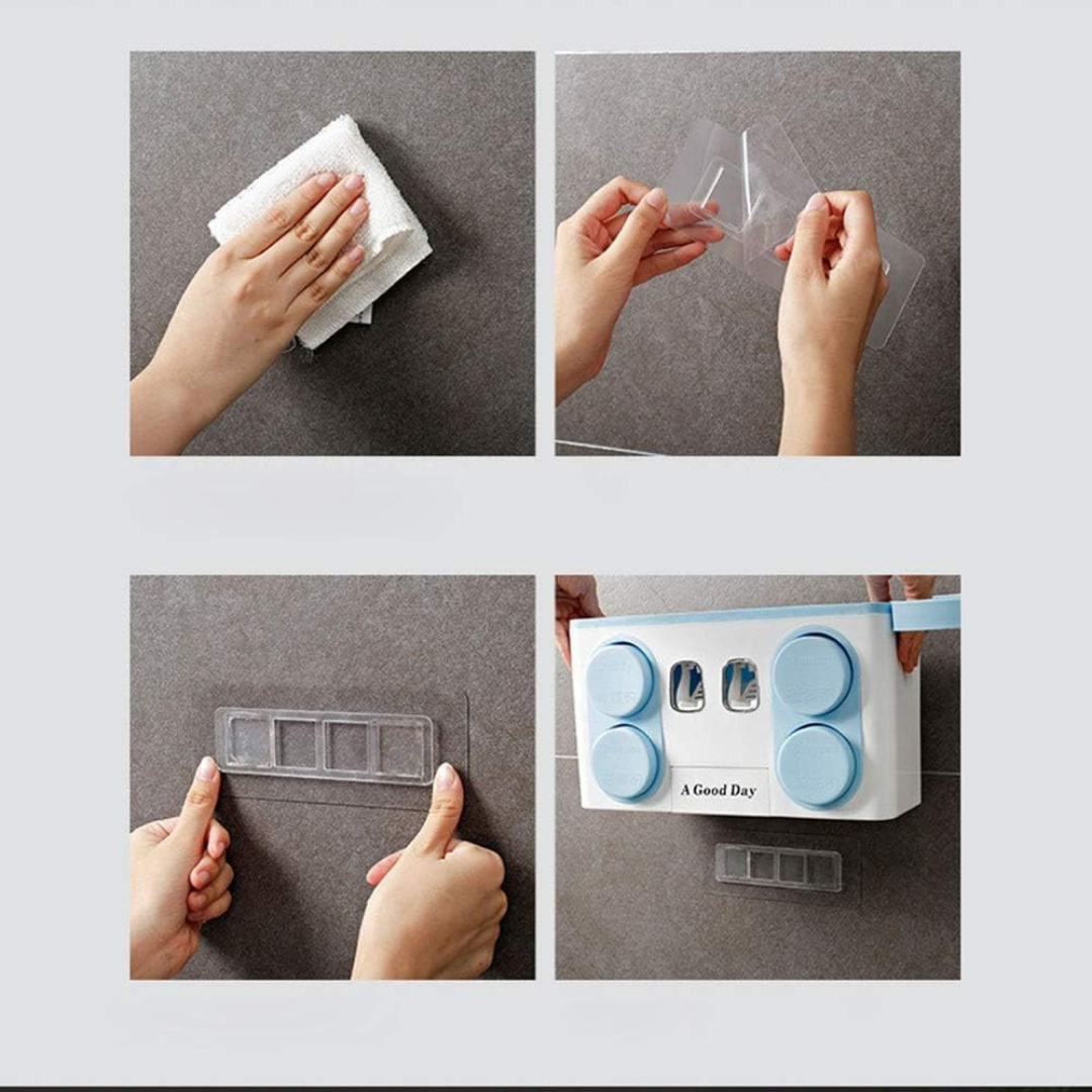 Wall Mounted Toothbrush Holder & Automatic Toothpaste Dispenser with Integrated Hair Dryer Rack – White..