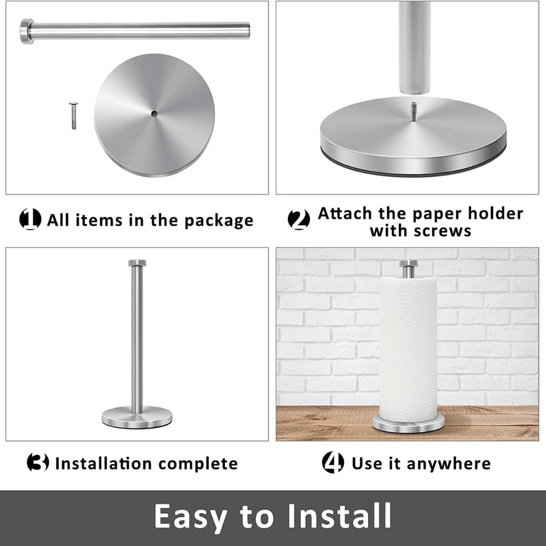 Weighted Stainless Steel Countertop Paper Towel Holder - Standard and Large Roll Capacity....