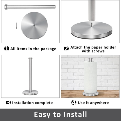 Weighted Stainless Steel Countertop Paper Towel Holder - Standard and Large Roll Capacity....