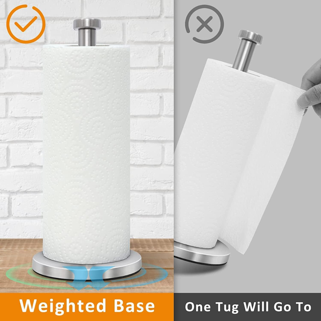 Weighted Stainless Steel Countertop Paper Towel Holder - Standard and Large Roll Capacity...