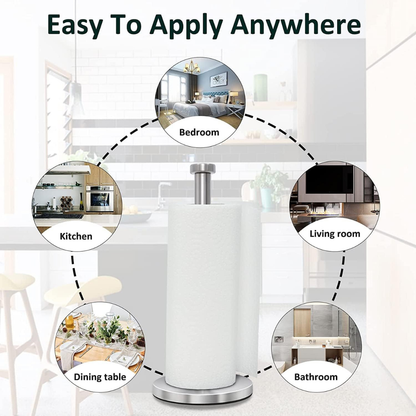 Weighted Stainless Steel Countertop Paper Towel Holder - Standard and Large Roll Capacity..
