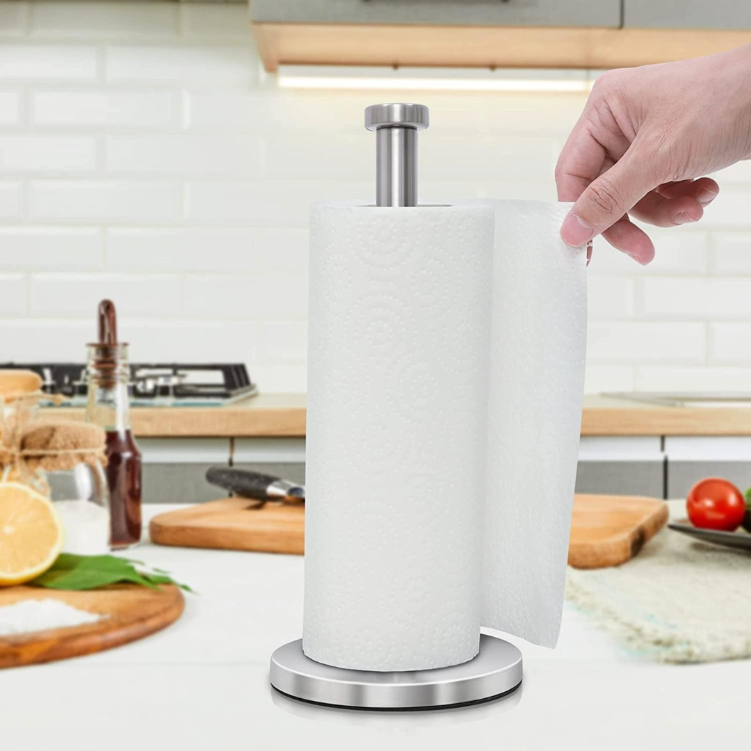 Weighted Stainless Steel Countertop Paper Towel Holder - Standard and Large Roll Capacity.