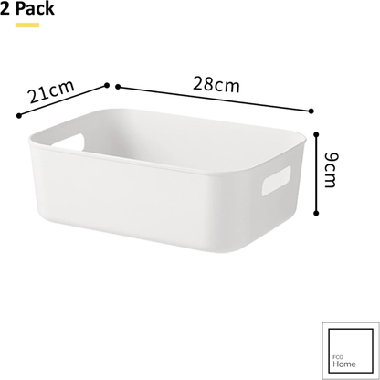 White Box Pantry Cupboard Storage Organizer Basket Bin Small 2 Pack...