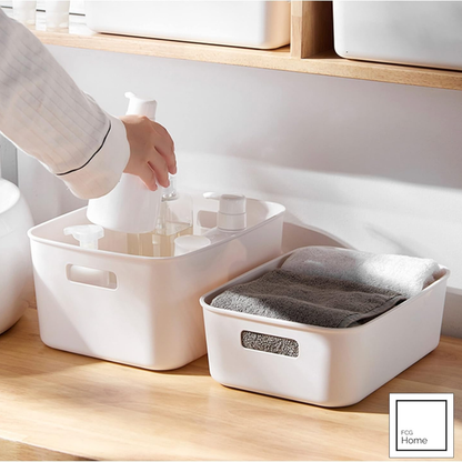 White Box Pantry Cupboard Storage Organizer Basket Bin Small 2 Pack.