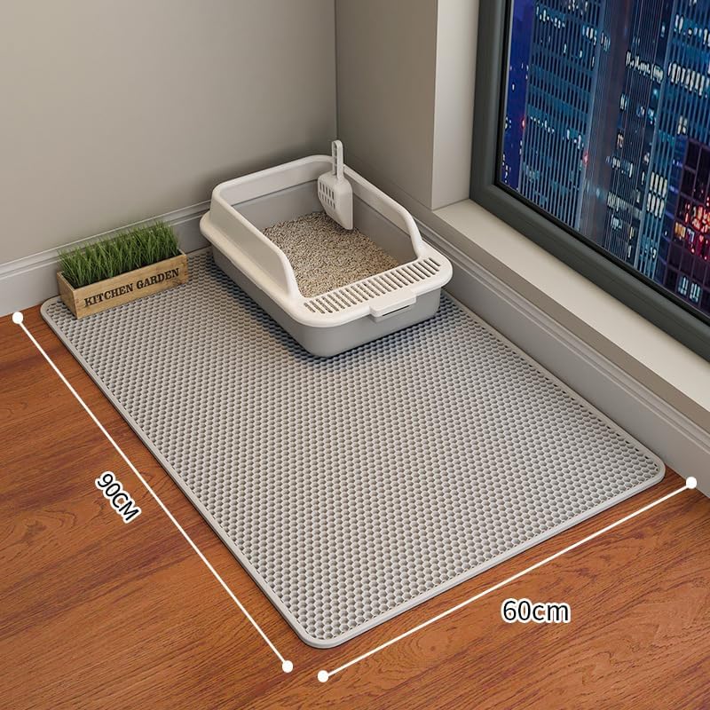 Cat Litter Mat 35"x24" | Double Layer Honeycomb Waterproof Mat (Grey)