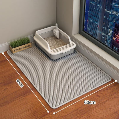Cat Litter Mat 35"x24" | Double Layer Honeycomb Waterproof Mat (Grey)